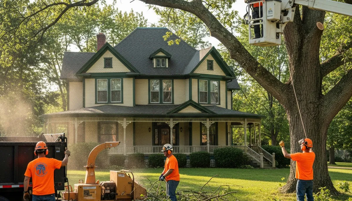 Tree service crew removing a tree in Olathe, KS for safe, professional property maintenance