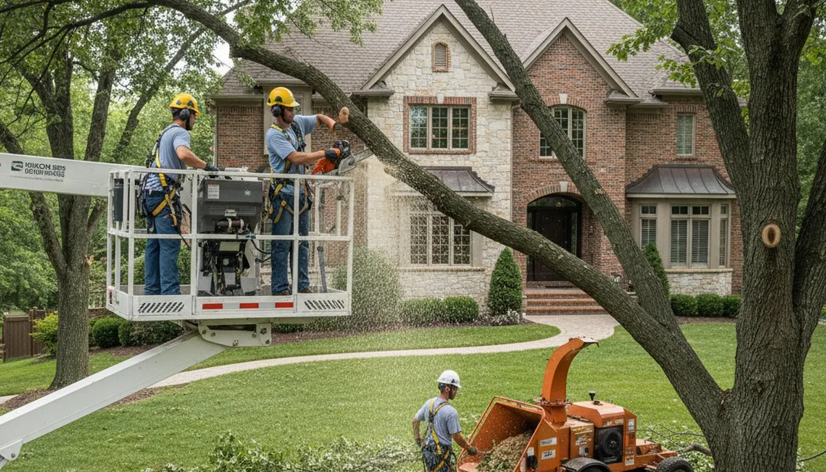 Tree service crew in Olathe, KS providing professional tree removal and trimming for local properties